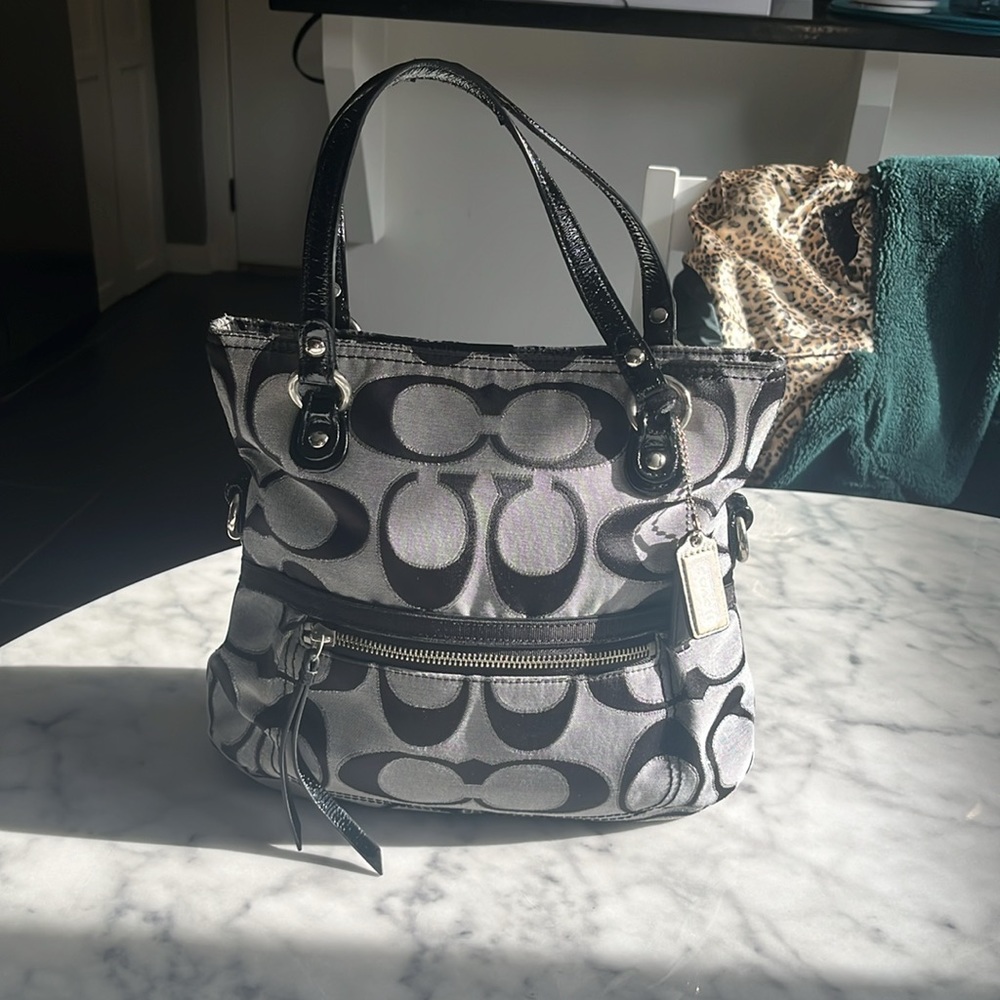 Coach gray black silver metallic purse handbag - Picture 3 of 12